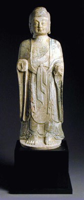 Lot 163 - Buff Sandstone Figure of Sakyamuni Sui/early...