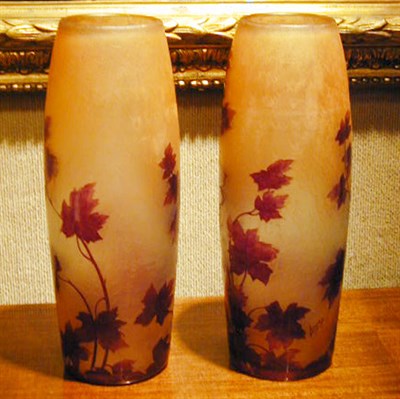 Lot 161 - Pair of Legras Cameo Glass Vases Each of...