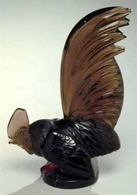 Lot 308 - Lalique Coq Nain Car Mascot In gray glass,...