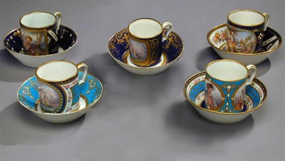 Lot 664 - Group of Five Sevres Style Porcelain Cups and...