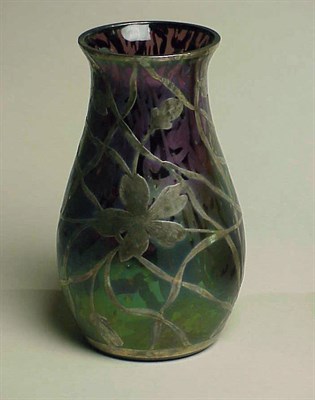Lot 384 - Silver Overlay Iridescent Glass Vase Of ovoid...