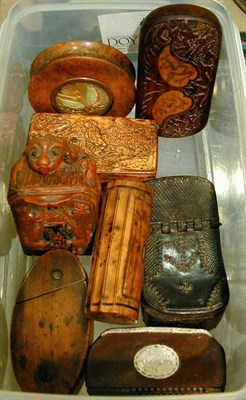 Lot 345A - Group of Eight Treen and Leather Snuff Boxes