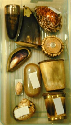Lot 340 - Group of Ten Horn and Shell Snuff Boxes