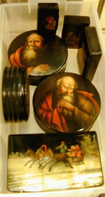 Lot 354 - Group of Seven Russian Lacquered Snuff Boxes