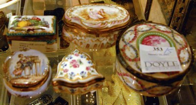 Lot 353 - Group of Five Porcelain and Enamel Snuff Boxes
