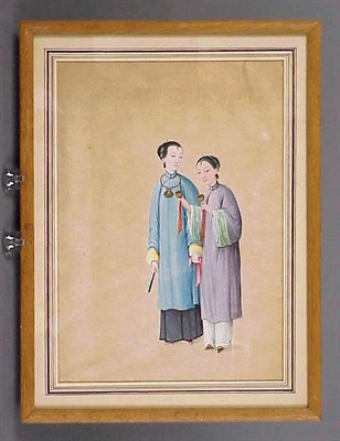 Lot 164 - Pair of Chinese Export Watercolors of Women...