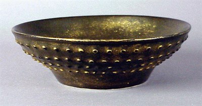 Lot 196 - Dark Teadust Glazed Bowl with Bosses and Gilt...