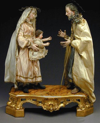 Lot 304 - Italian Polychrome-Decorated Carved Wood...