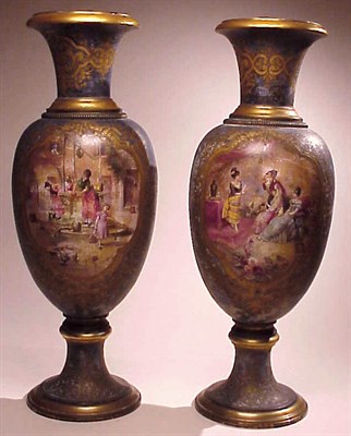 Lot 592 - Pair of Sevres Style Porcelain Vases Each of...