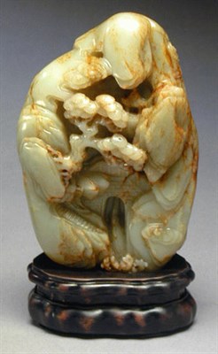 Lot 304 - Mottled Sea Green Jade Boulder Carving...