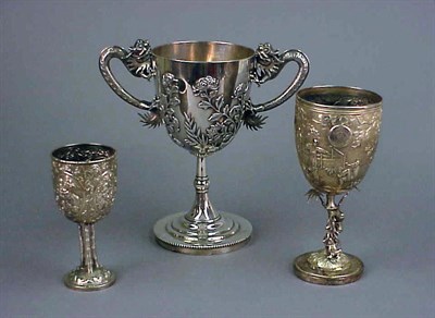 Lot 172 - Three Chinese Export Silver Footed Cups Late...