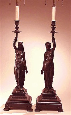 Lot 613 - Pair of Napoleon III Bronze Candelabra Each in...