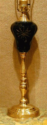 Lot 313 - Pair of Pigeon-Blood Glass and Brass Lamps