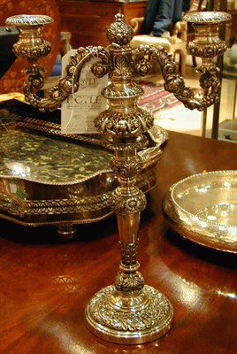 Lot 406 - Sheffield Silver Plated Two-Light Candelabrum