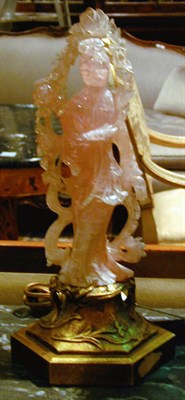 Lot 537 - Pair of Chinese Rose Quartz Figures Mounted as...