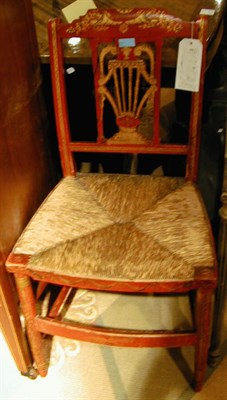 Lot 169 - Pair of Classical Style Red Painted Rush-Seat...