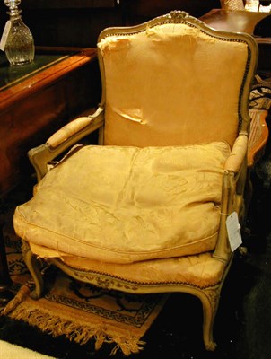 Lot 92 - Louis XV Style Gray Painted Upholstered Armchair