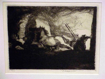 Lot 29 - Edmund Blampied FARM FIRE Drypoint, 1927,...