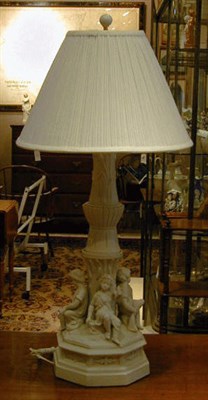 Lot 237 - Parian Columnar Lamp With four figures holding...