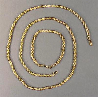 Lot 76 - Gold Rope Neck Chain and Bracelet 14 kt....
