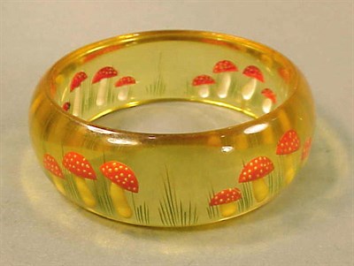 Lot 464 - Bakelite Reverse Carved and Painted Bracelet...