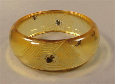 Lot 402 - Bakelite Reverse Carved and Painted Bracelet...