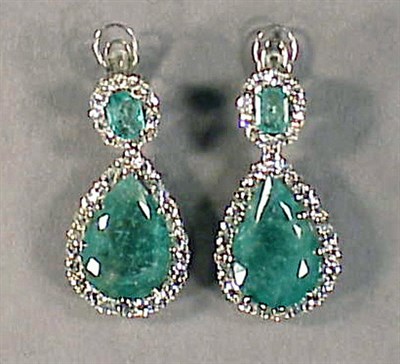 Lot 643 - Pair of Emerald and Diamond Pendant Earrings...