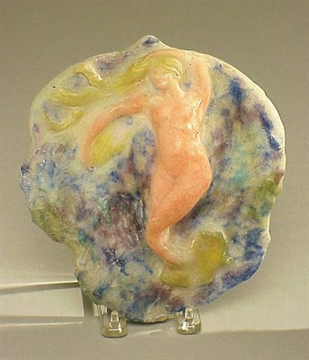 Lot 359 - Cros Pate de Verre Plaque Depicting a mermaid....