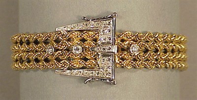 Lot 399 - Gold and Diamond Buckle Bracelet Designed as a...