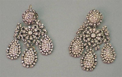 Lot 11 - Pair of Girandole Paste Earrings 18th Century...