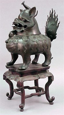 Lot 61 - Chinese Bronze Censor of a Kylin with Wooden...