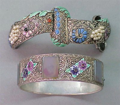 Lot 6 - Two Fine Enamel and Silver Bracelets Early...