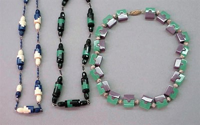 Lot 84 - Three Art Deco Puzzle Piece Necklaces...