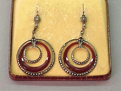 Lot 105 - Pair of Art Deco Drop Earrings Set in sterling...