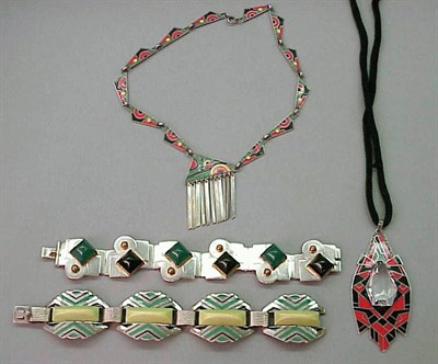 Lot 66 - Group of Art Deco Silver Metal and Enamel...