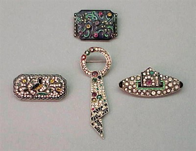 Lot 99 - Group of Four Art Deco Jeweled Pins German,...