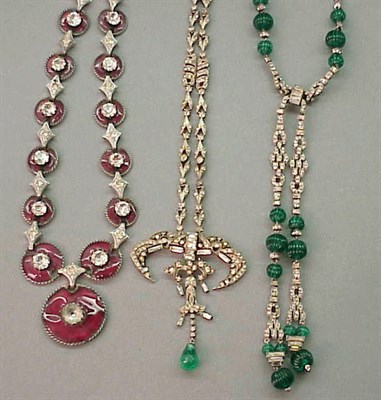 Lot 101 - Three Art Deco Jeweled Necklaces Comprising...