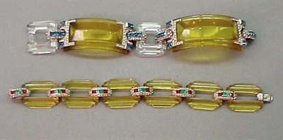 Lot 64 - Two Yellow Bakelite Jeweled Bracelets Probably...
