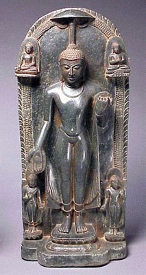 Lot 8 - Fine Black Phyllite Stele of Buddha with...