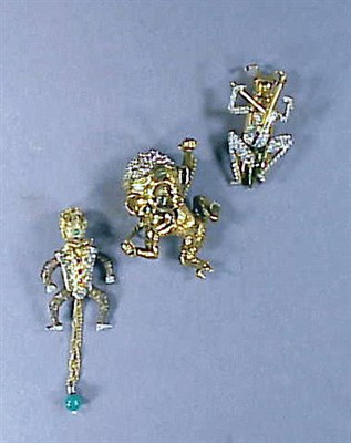 Lot 371 - Three Gilt-Metal Articulated Pins Comprising a...