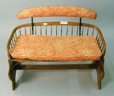 Lot 190 - Upholstered Oak Wagon Seat With fold down back.