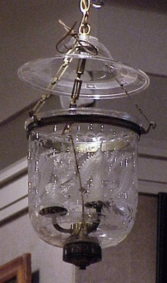 Lot 414 - Etched Glass Hanging Lantern With smoke bell,...