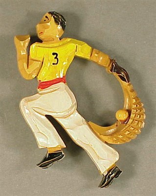 Lot 452 - Bakelite Brooch Depicting a jai alai player....