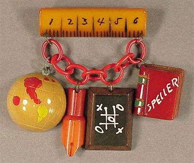 Lot 471 - Bakelite, Celluloid and Wood Brooch Depicting...