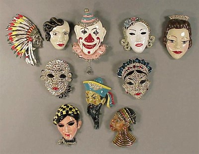 Lot 305 - Group of Eleven Enamel or Stone Inlaid Face...