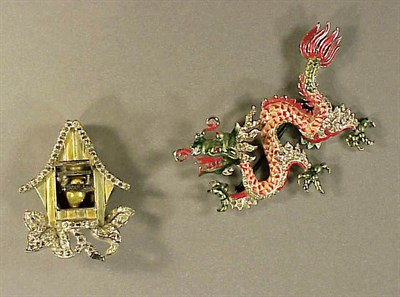 Lot 256 - Two Tzeepa Enameled Metal and Rhinestone Pins...