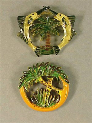 Lot 443 - Bakelite Reverse Carved and Painted Brooch...