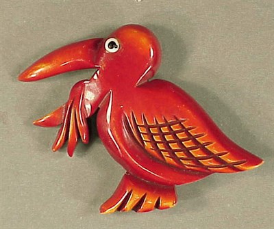 Lot 425 - Bakelite Carved Brooch Depicting a pelican....