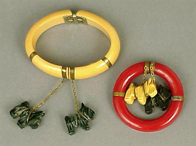 Lot 413 - Bakelite Brass Mounted Hinged Bracelet With...