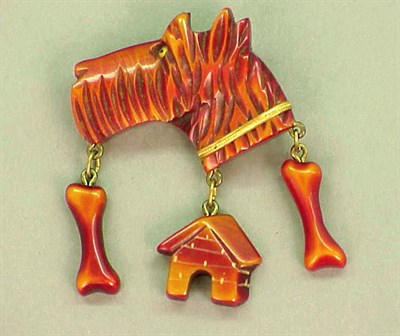 Lot 411 - Bakelite Brooch Depicting a dog's head...